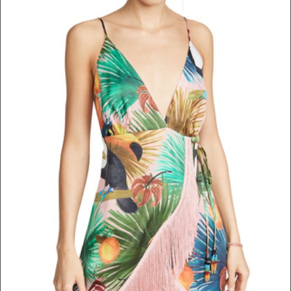 FARM Rio Tropical Tucano Wrap Fringe Dress Sz. Small